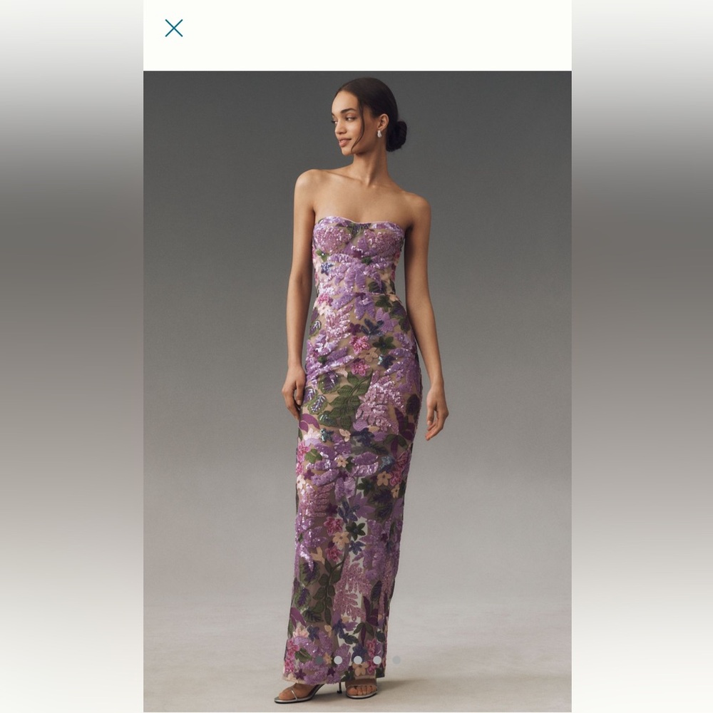 Bronx and Banco Strapless Stretch Sequin Dahlia Maxi Dress